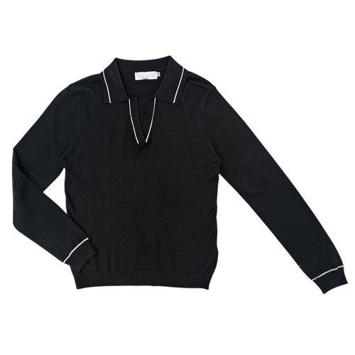 Blusa color negro tipo suéter casual con contraste para mujer