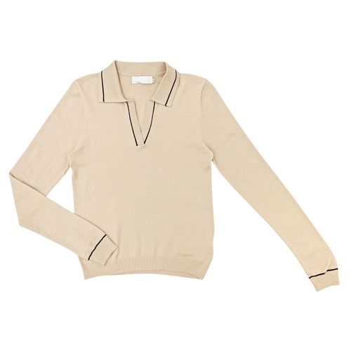 Blusa color beige tipo suéter casual con contraste para mujer