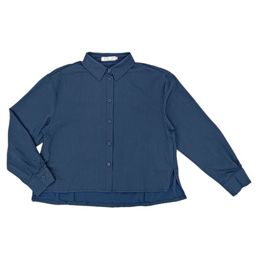 Blusa color azul de estilo casual de mangas largas para mujer