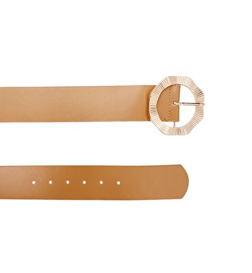 Cincho color beige con hebilla de diseño circular para mujer