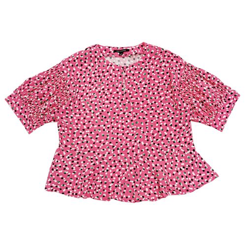 Blusa color rosa tipo campesina con cuello redondo para mujer