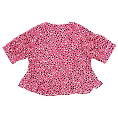 Blusa color rosa tipo campesina con cuello redondo para mujer