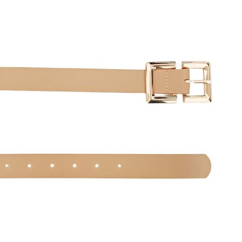 Cincho color beige con hebilla dorada rectangular para mujer