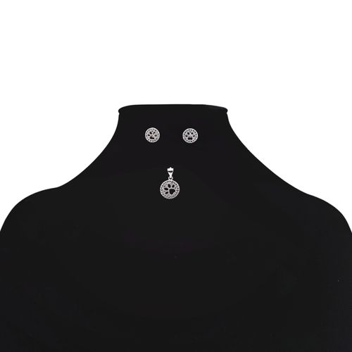 Set aretes y dije color plateado con diseño con textura para mujer