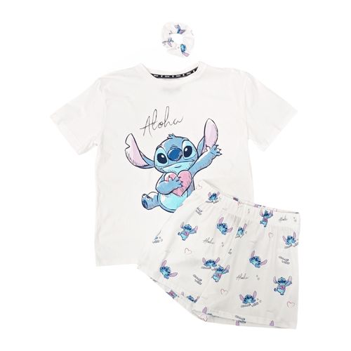 Pijama de short color blanco con diseño estampado de Stich para mujer
