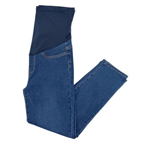 Slim jeans maternal color azul con diseño lavado para mujer