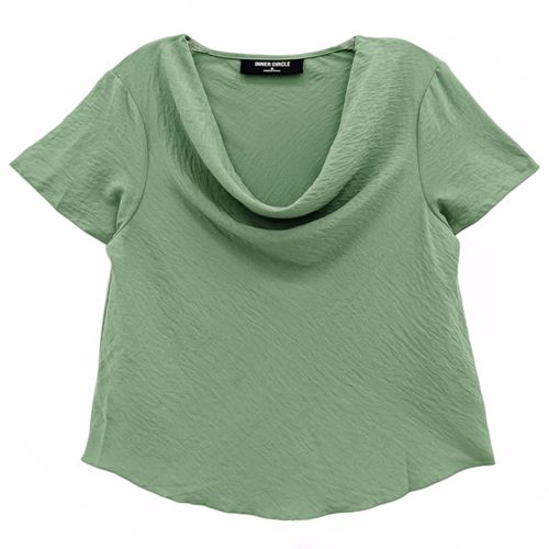 Blusa en color verde de estilo casual y escote drapeado para mujer