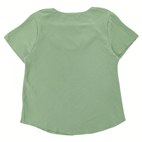 Blusa en color verde de estilo casual y escote drapeado para mujer