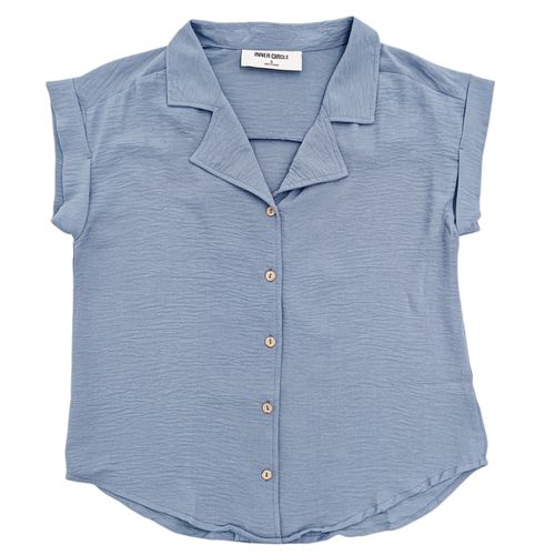 Blusa en color azul de estilo casual y mangas cortas para mujer