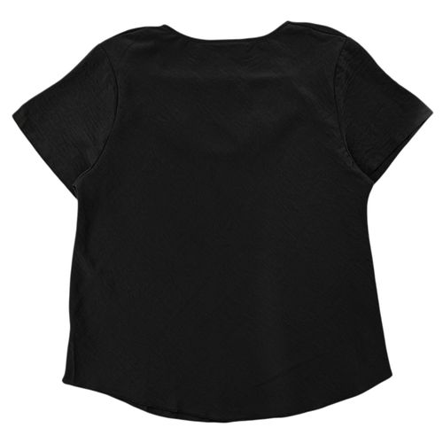 Blusa en color negro de estilo casual y escote drapeado para mujer