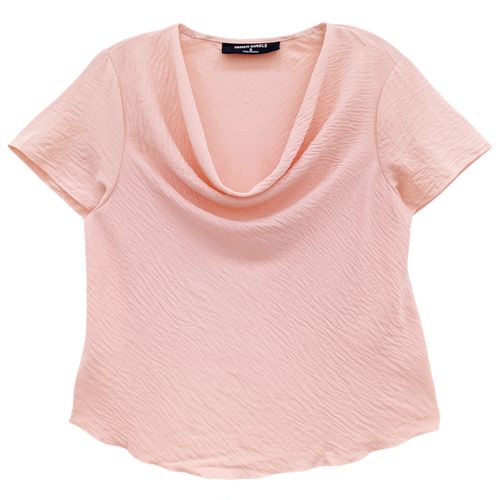 Blusa en color rosa de estilo casual y escote drapeado para mujer
