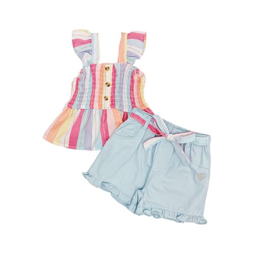 Conjunto de short en bicolor diseño con textura para niña