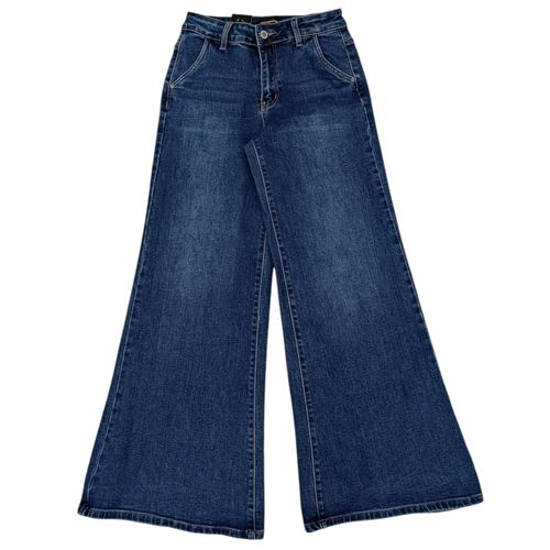 Palazzo fit jeans color azul lavado para mujer