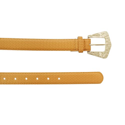 Cincho casual color amarillo mostaza de hebilla dorada para mujer