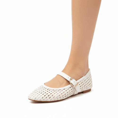 Flats color white casuales con diseño tipo tejido para mujer