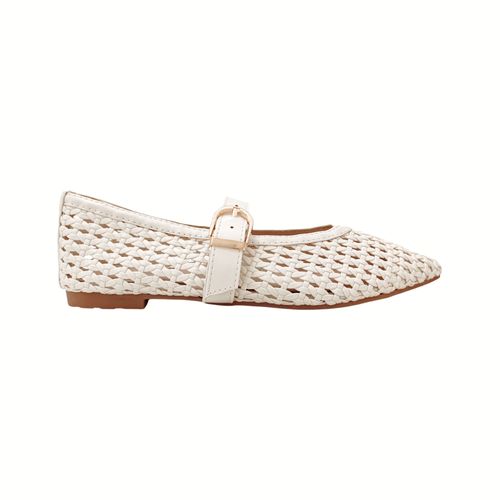 Flats color white casuales con diseño tipo tejido para mujer