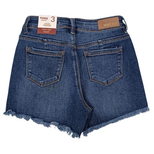 Short denim color azul oscuro con diseño lavado para mujer