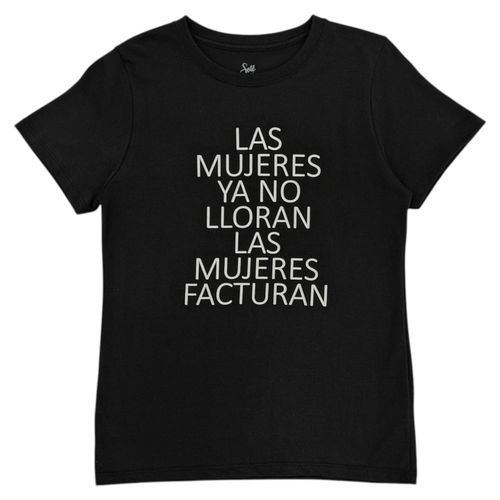 Camiseta color negro de cuello redondo con mangas cortas para mujer