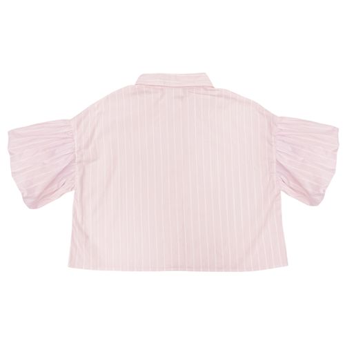Blusa estilo crop top color rosa con mangas abullonadas para mujer