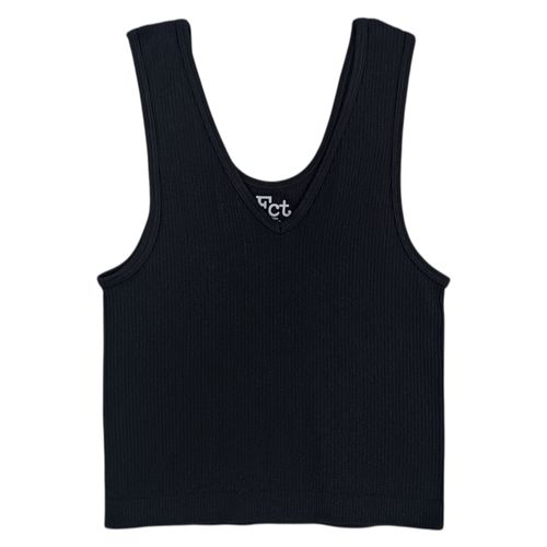 Tank top color negro de escote V con tipo de corte ajustado para mujer