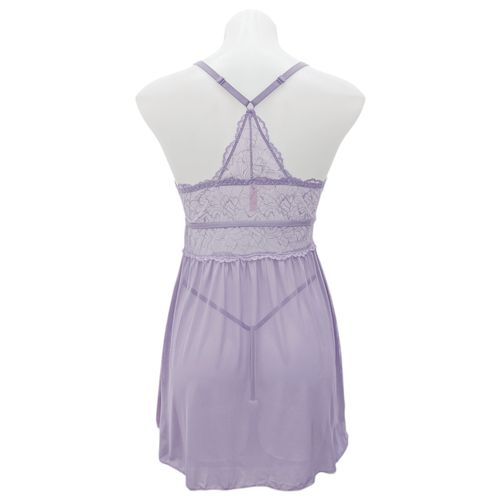 Baby doll color lila con diseño de cuello en V profundo y copas de encaje para mujer