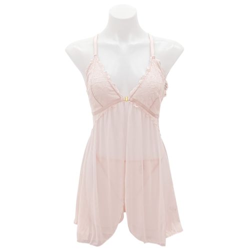 Baby doll color rosa con diseño de cuello en V profundo para mujer