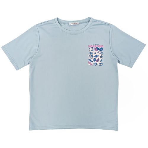 Camiseta color celeste de cuello redondo con mangas cortas para mujer