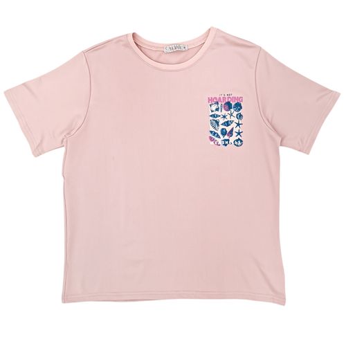 Camiseta color rosa de cuello redondo con mangas cortas para mujer