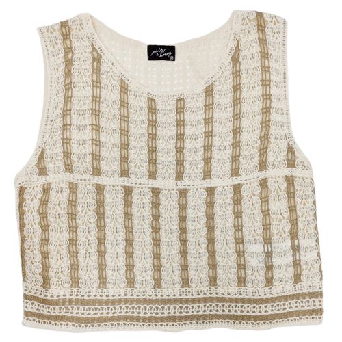 Blusa color beige de cuello redondo con encaje para mujer