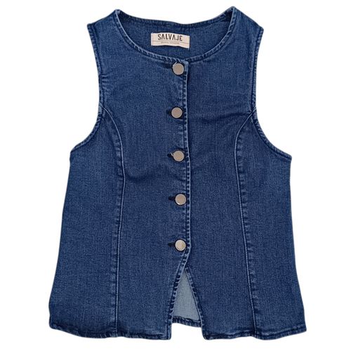 Blusa tipo chaleco azul denim desmangado para mujer