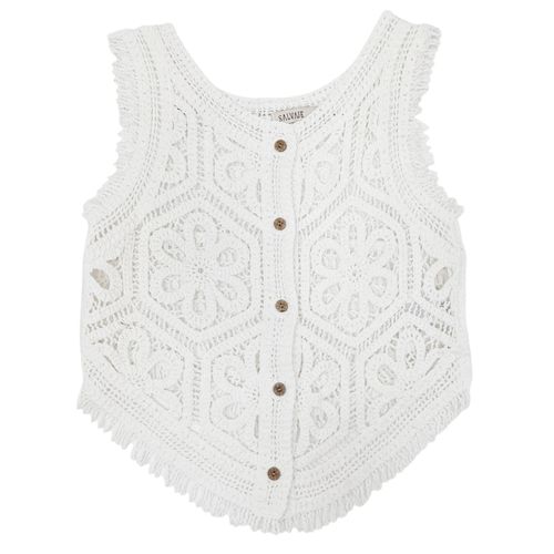 Blusa tipo chaleco blanco con cierre frontal de botones para mujer