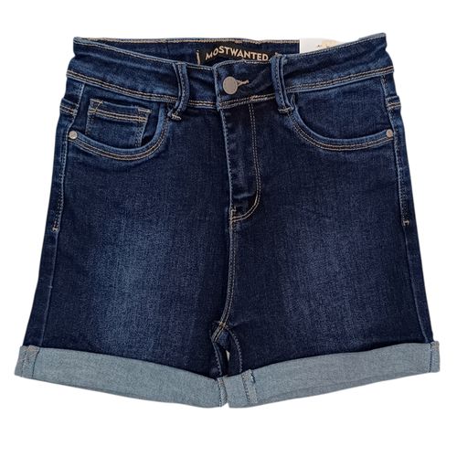 Short denim color azul oscuro diseño lavado para mujer