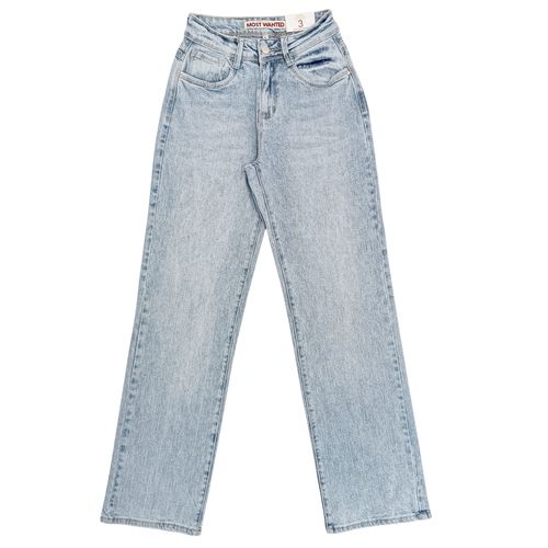 Straight jeans color azul claro con detalle de piedras brillantes para mujer