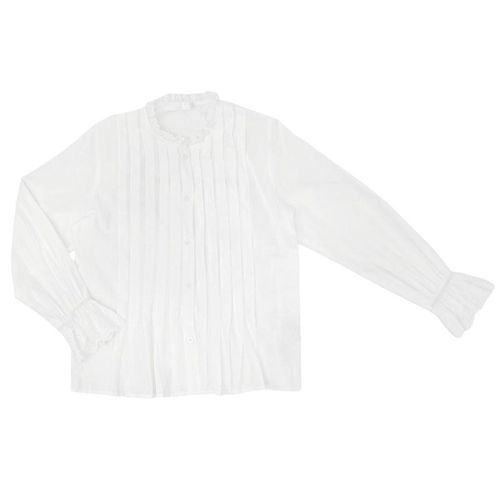 Blusa color blanco con detalles de plisado y encaje para mujer