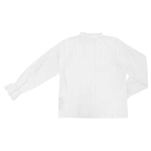 Blusa color blanco con detalles de plisado y encaje para mujer