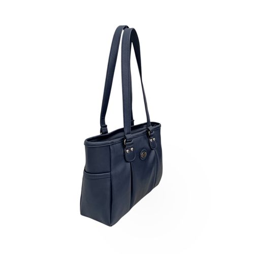 Cartera tote color azul oscuro diseño con textura para mujer
