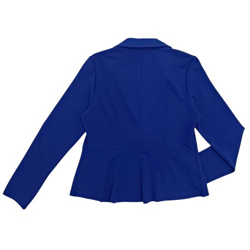 Blazer color azul con escote en V de mangas largas para mujer