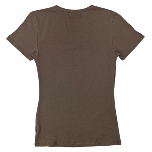 Camiseta color café con cuello V de mangas cortas para mujer