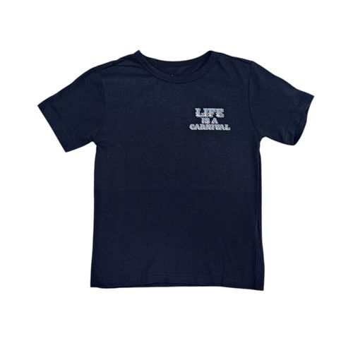Camiseta color navy de cuello redondo con estampado para niño