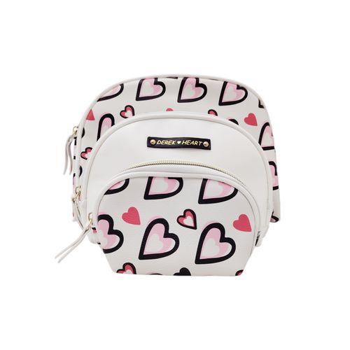 Set de cosmetiquera color blanco con estampado de corazones para mujer