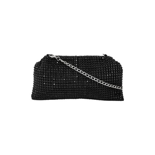 Cartera clutch color negro con detalles de piedras brillantes para mujer