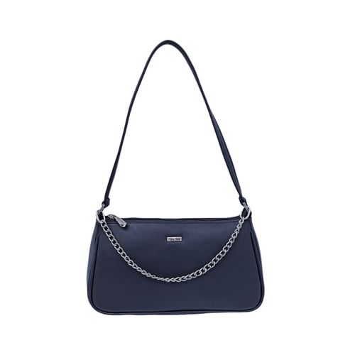 Cartera shoppers color azul con cadena decorativo para mujer