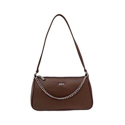 Cartera shoppers color café con cadena decorativo para mujer