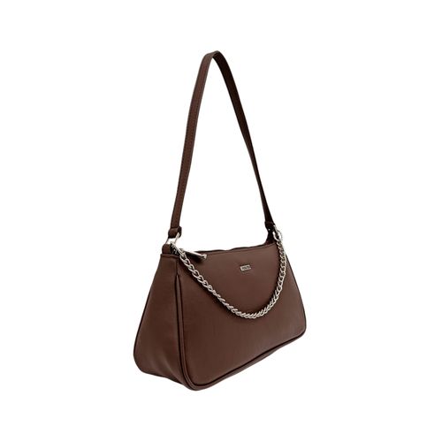 Cartera shoppers color café con cadena decorativo para mujer