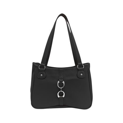 Cartera shoppers color negro con detalle decorativo de aros para mujer