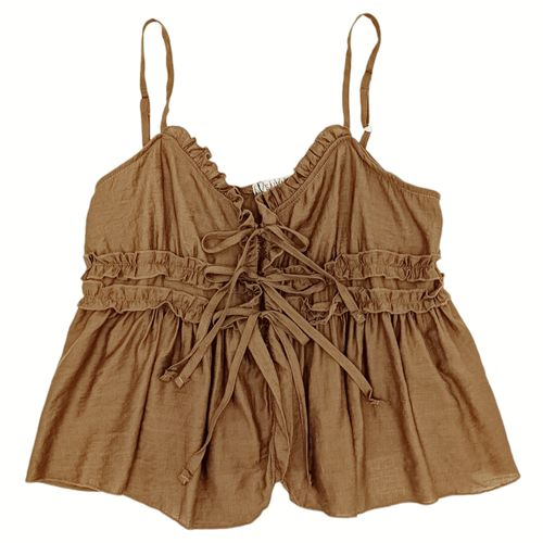 Blusa color café con escote en V para mujer