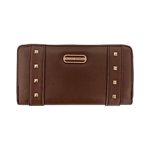 Billetera zip around color negro diseño con textura para mujer