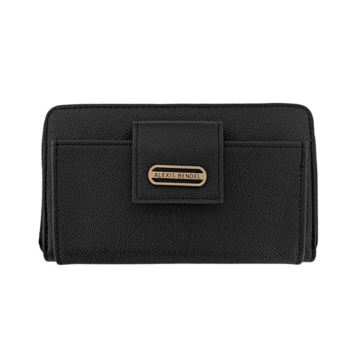 Billetera zip around color café con detalles de aplicativos metálicos para mujer