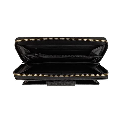 Billetera zip around color café con detalles de aplicativos metálicos para mujer