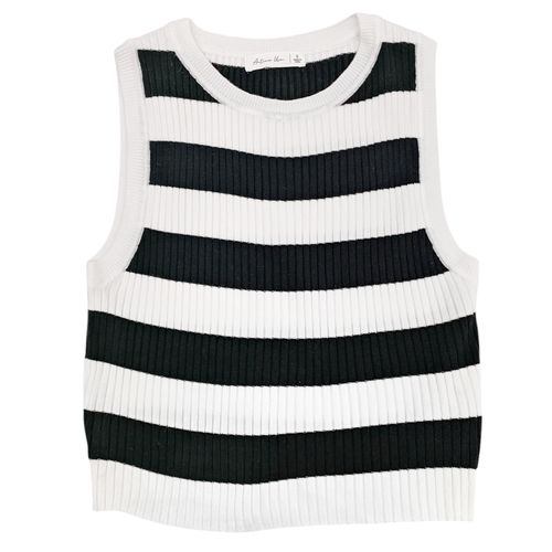 Blusa cropped en bicolor de cuello redondo desmangada para mujer